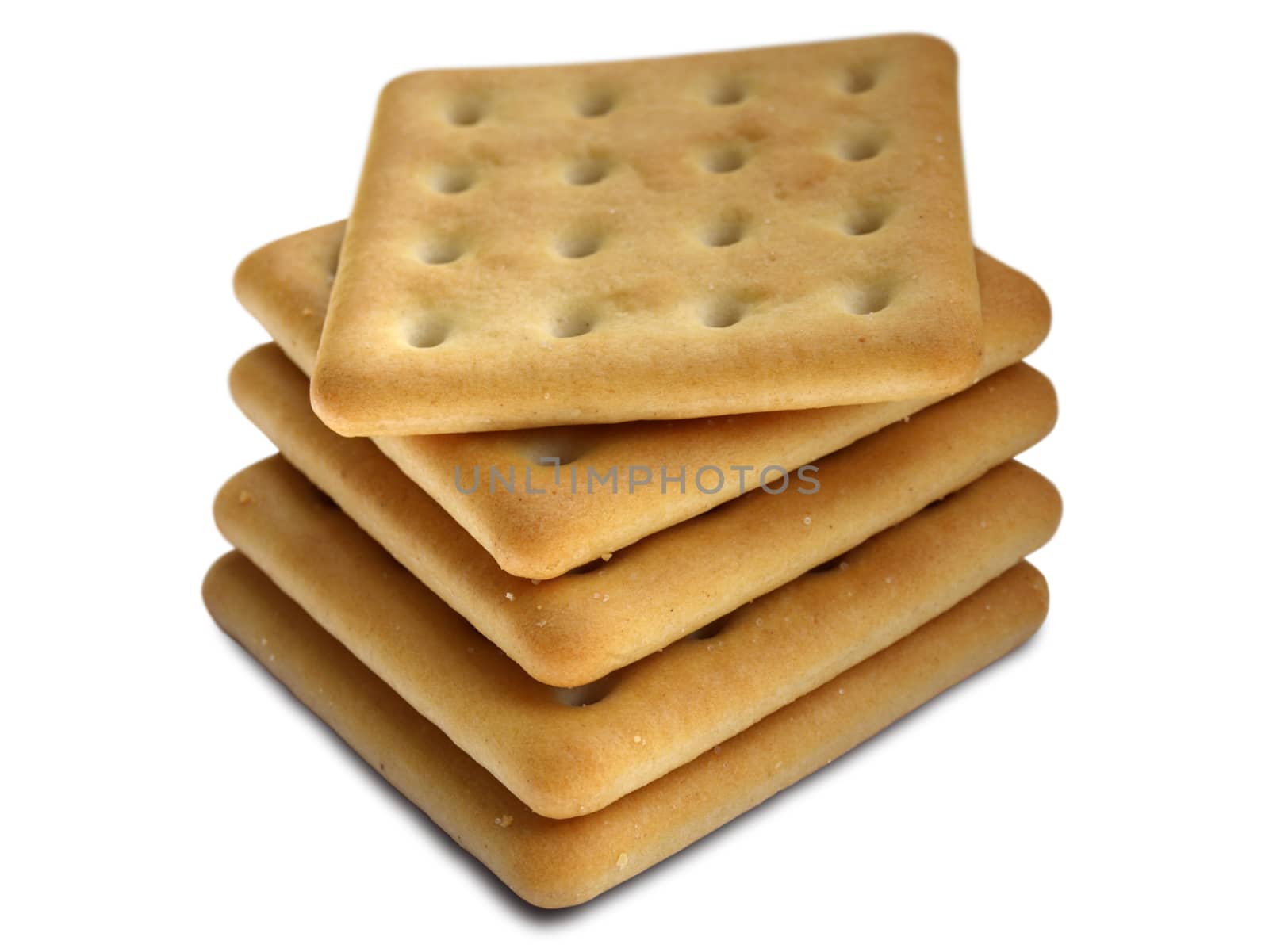 Pile of crackers isolated on white background.     