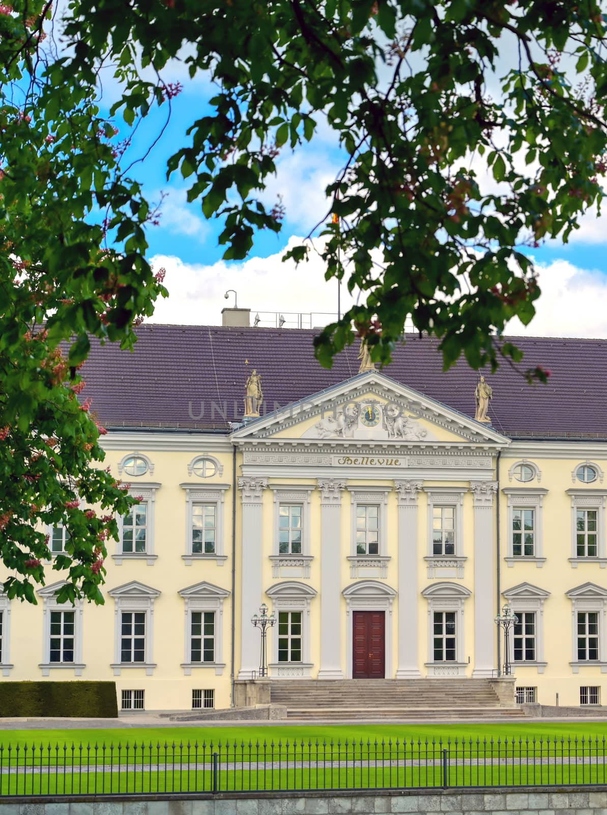 Berlin, Germany - May 5, 2019 - Bellevue Palace, the official residence of the Federal President of the Federal Republic of Germany located in Berlin's Tiergarten district.