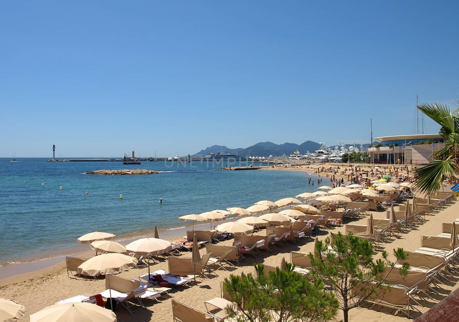 View of Croissette Beach at Cannes alpes maritime provence cote d'azur south of France.