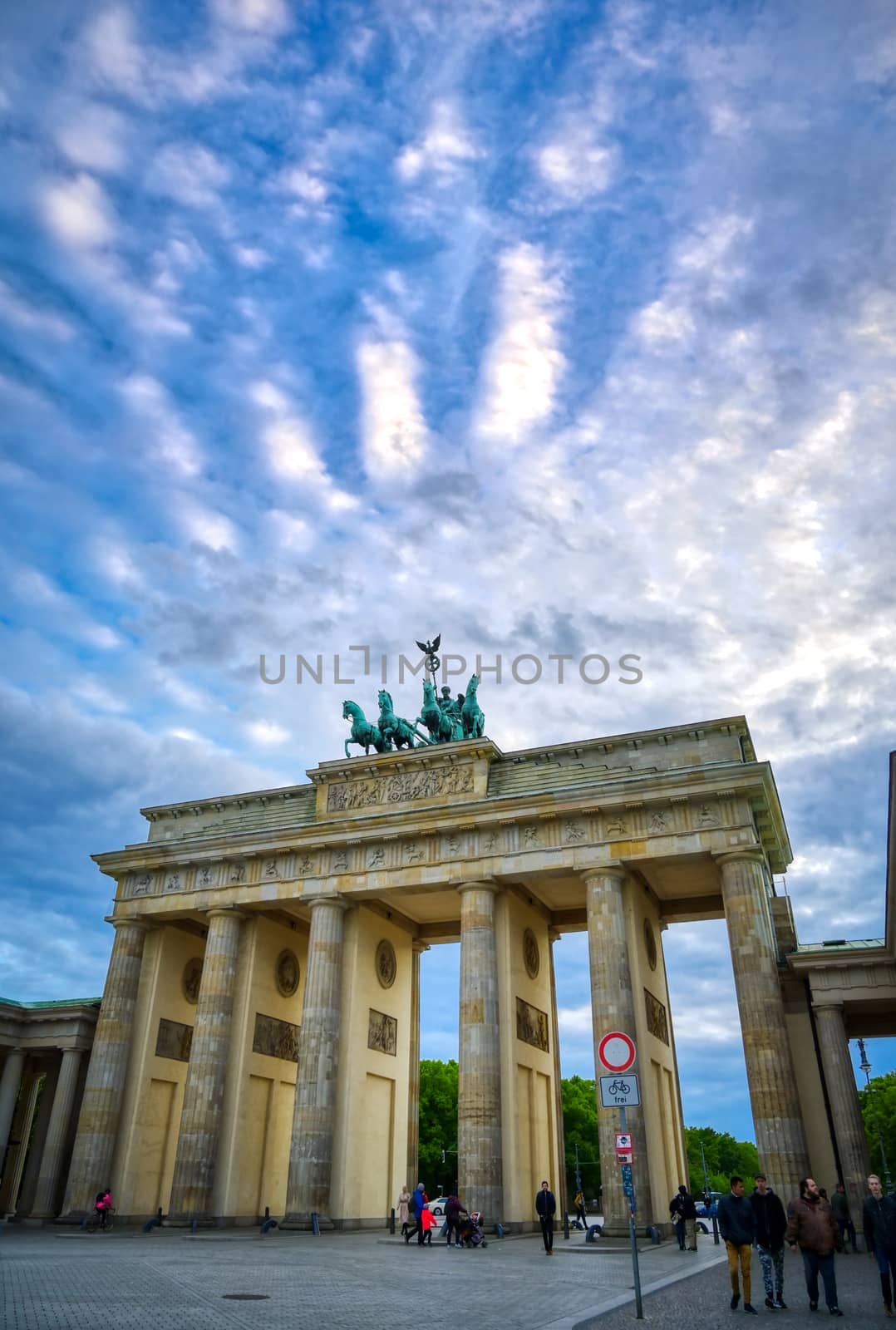 Berlin, Germany - May 3, 2019 - The Brandenburg Gate at sunset located in Pariser Platz in the city of Berlin, Germany.