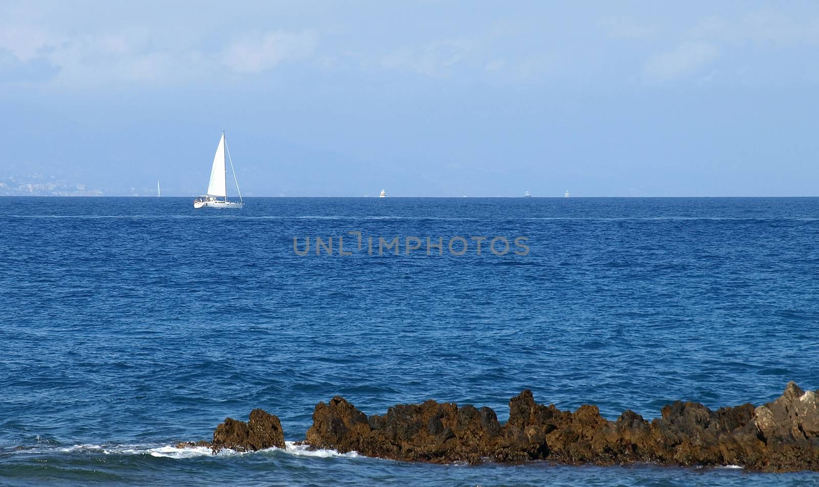 Sailboat in Gulf of Saint-Tropez, French Riviera, France
