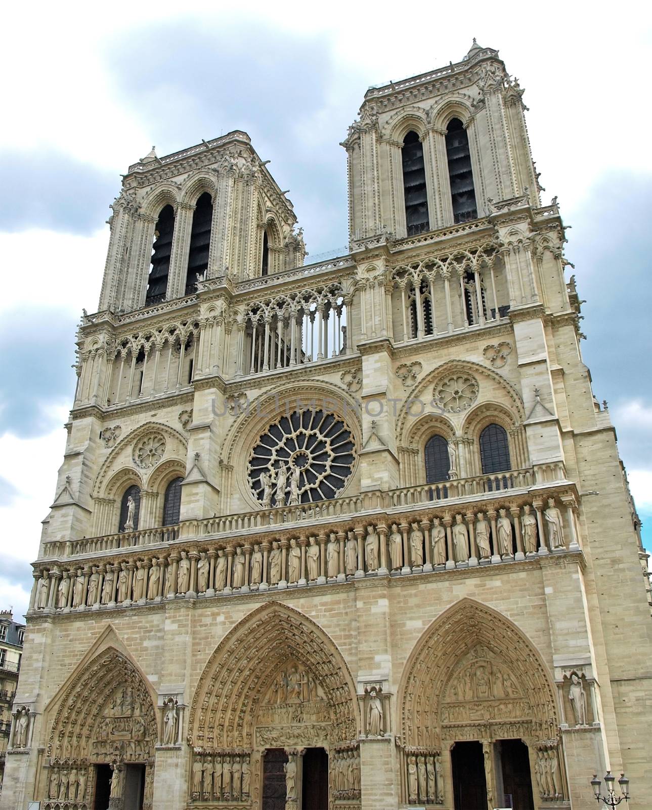 Notre Dame Cathedral in Paris. The classic view from the west.