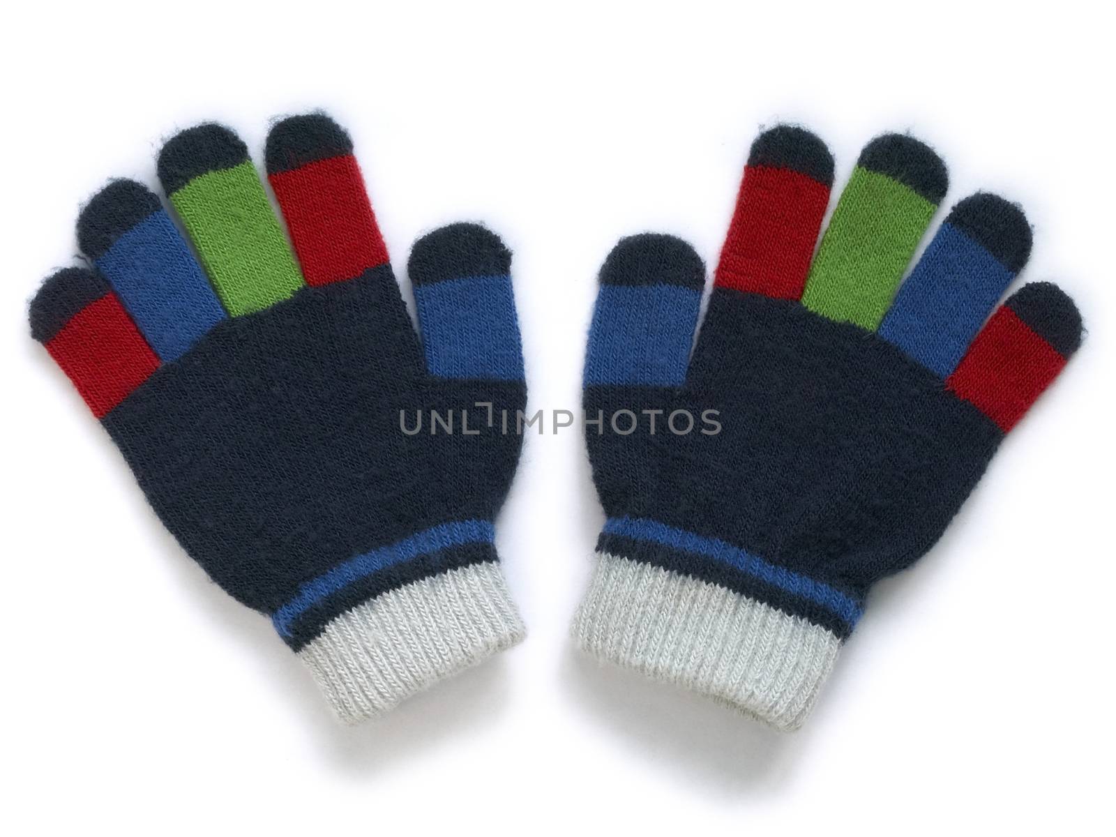 Children's woollen gloves isolated over white background