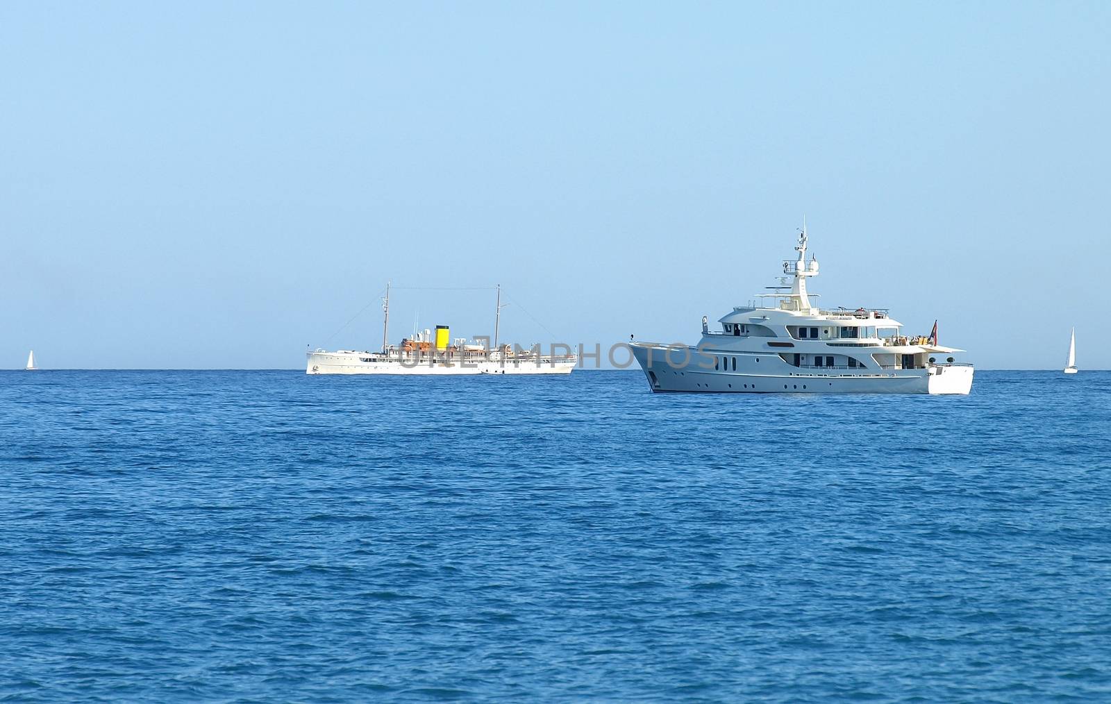 Luxury yacht and old passenger ship in Saint-Tropez, French Riviera
