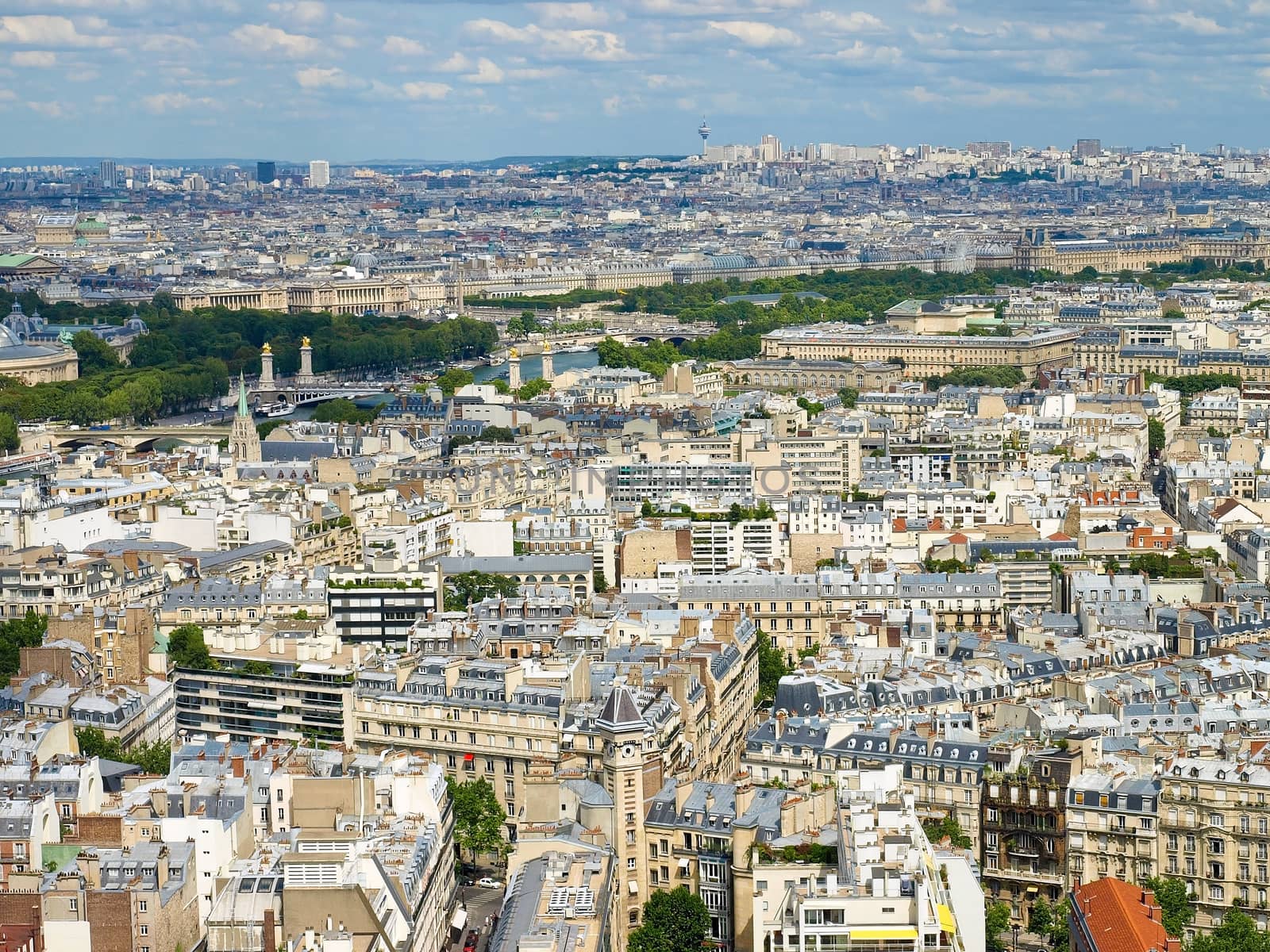 Aerial view of Paris with the Eiffel tower