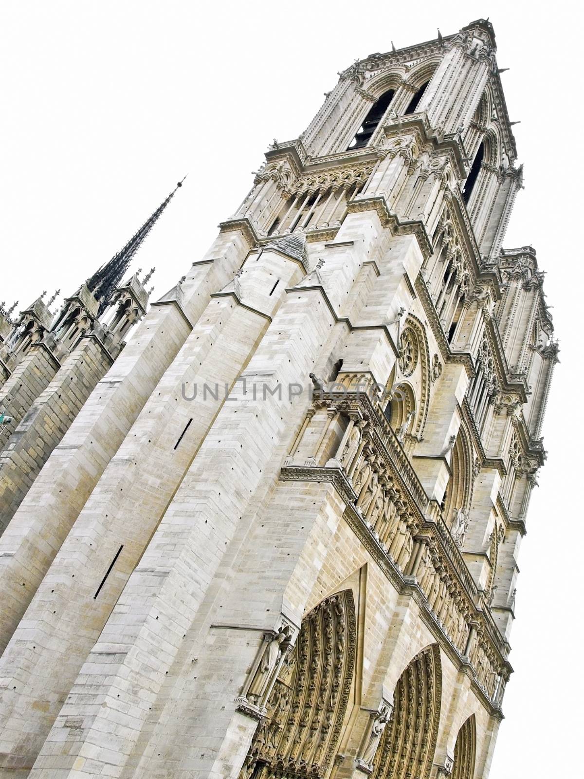 Notre Dame Cathedral in Paris. Isolated over white.