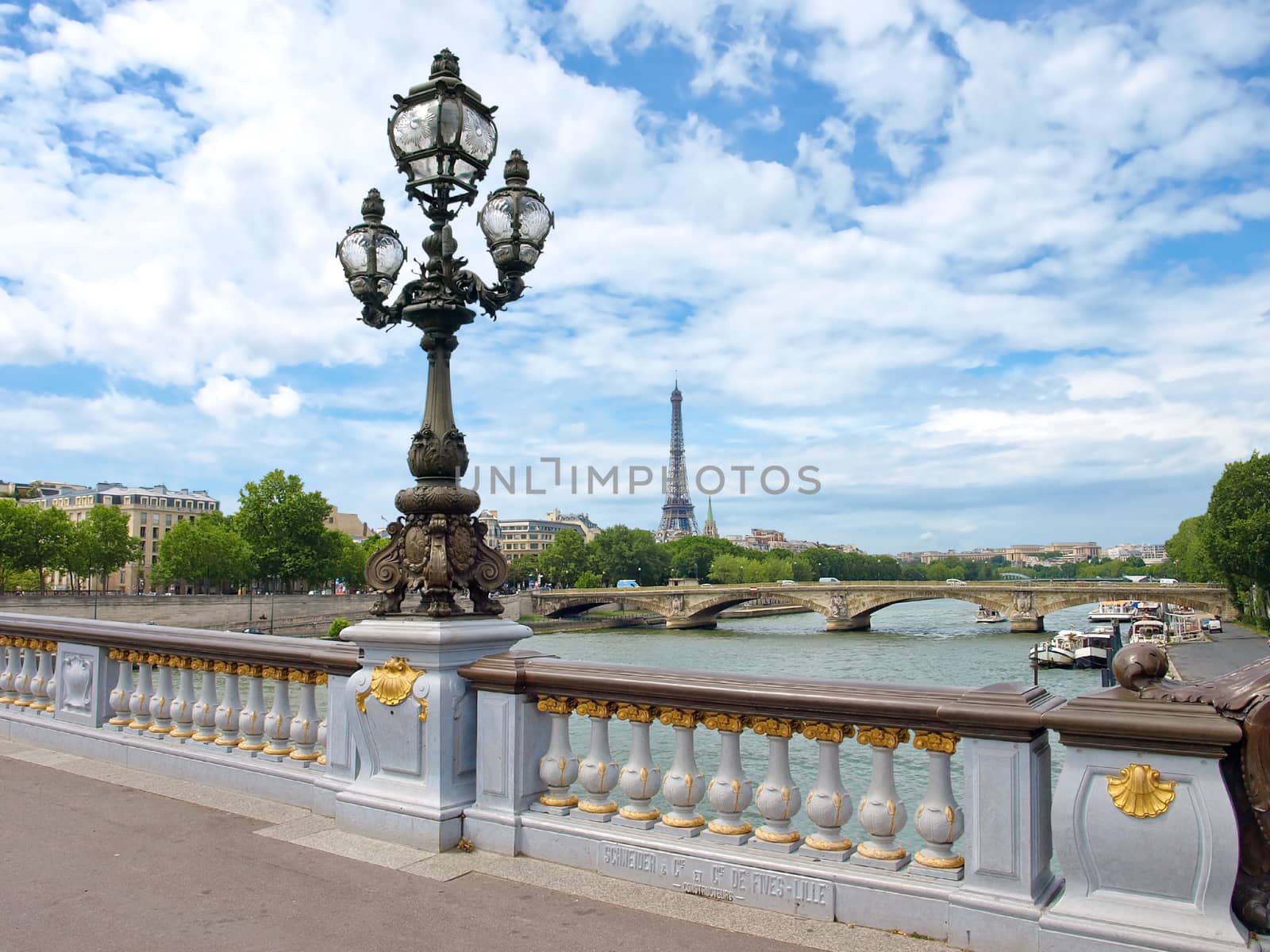 Paris view with Eiffel tower from Bridge of Alexandre III