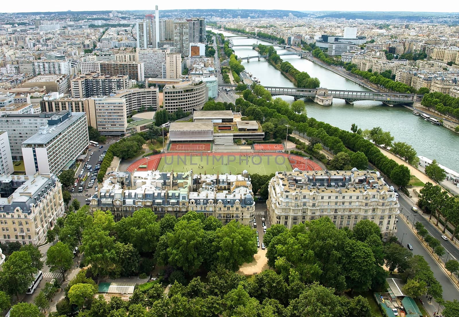 Aerial view of Paris with the Eiffel tower