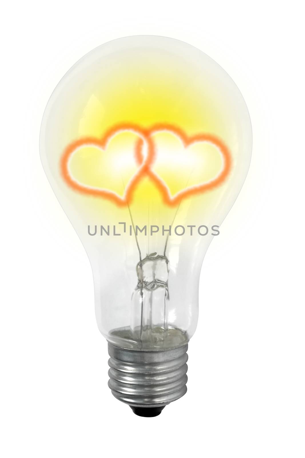 Glass lamp with two hearts isolated over white. Clipping path.