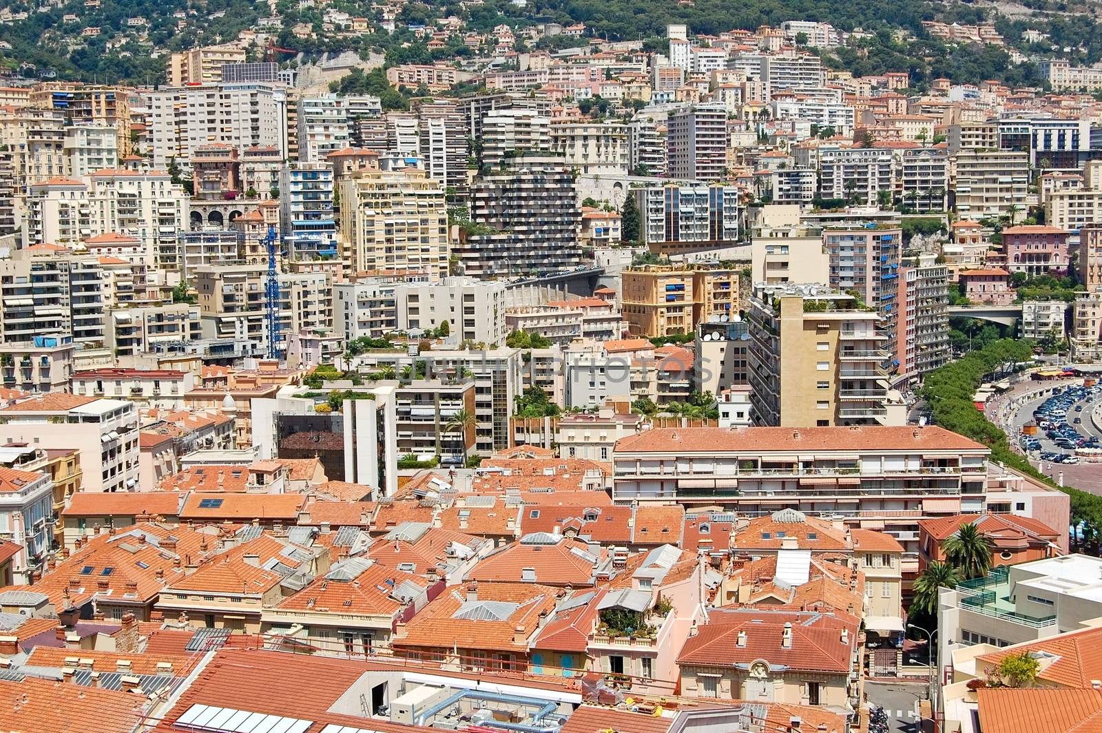View of Monaco, Monte Carlo. A lot of buildings on a very small area.