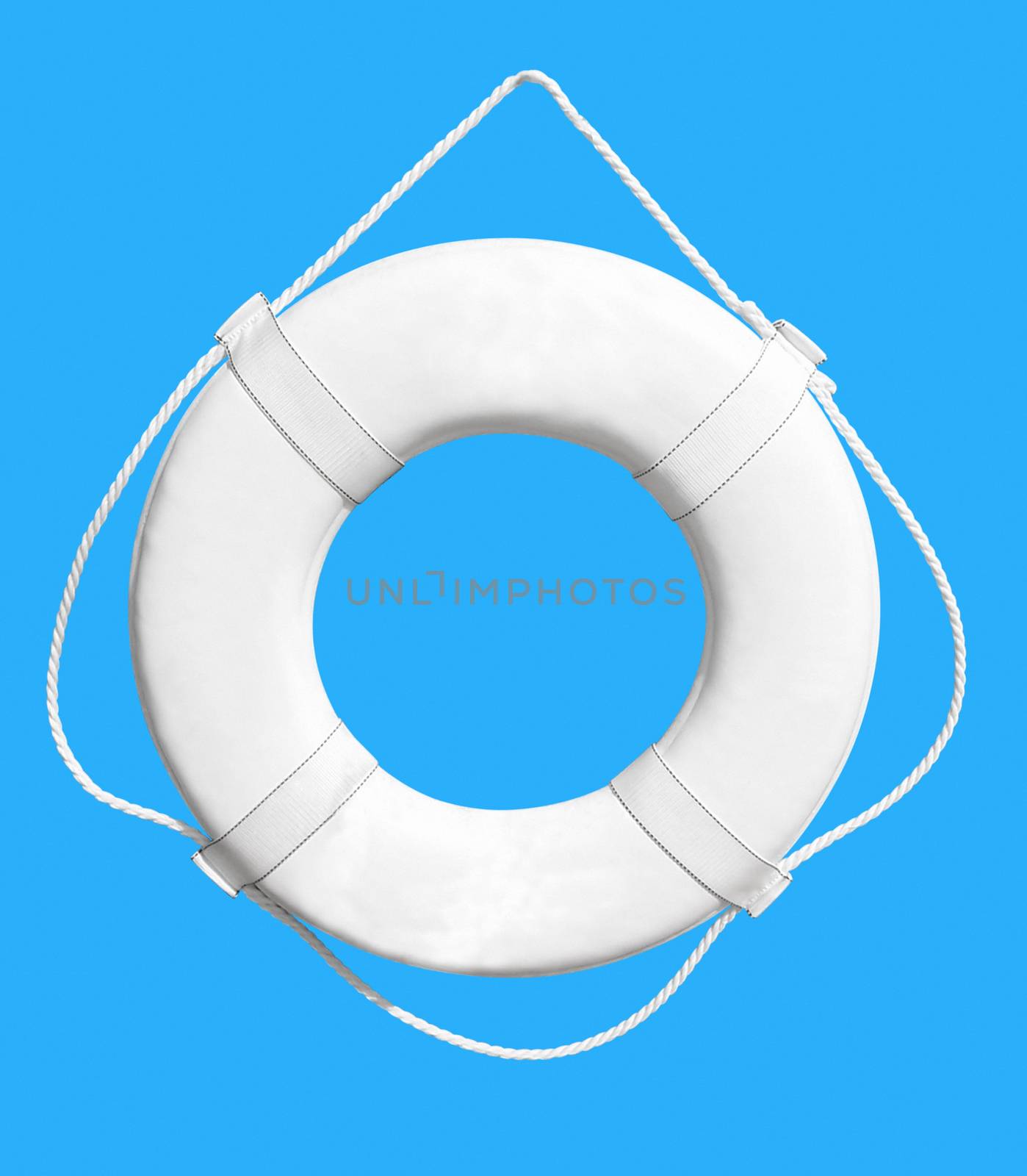 White Life Buoy isolated over blue background. Clipping path.