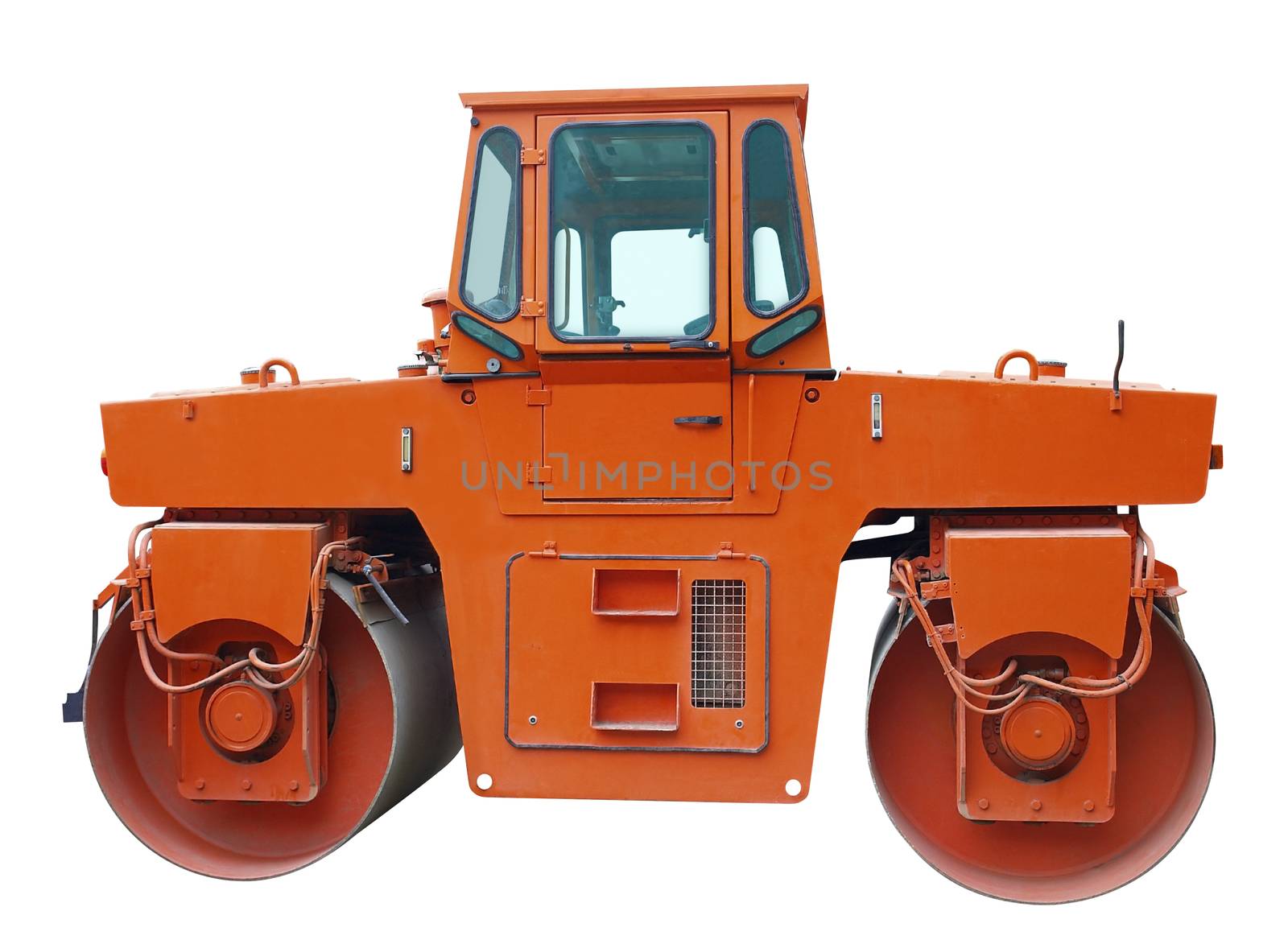 Road roller compactor isolated over white. Clipping path.