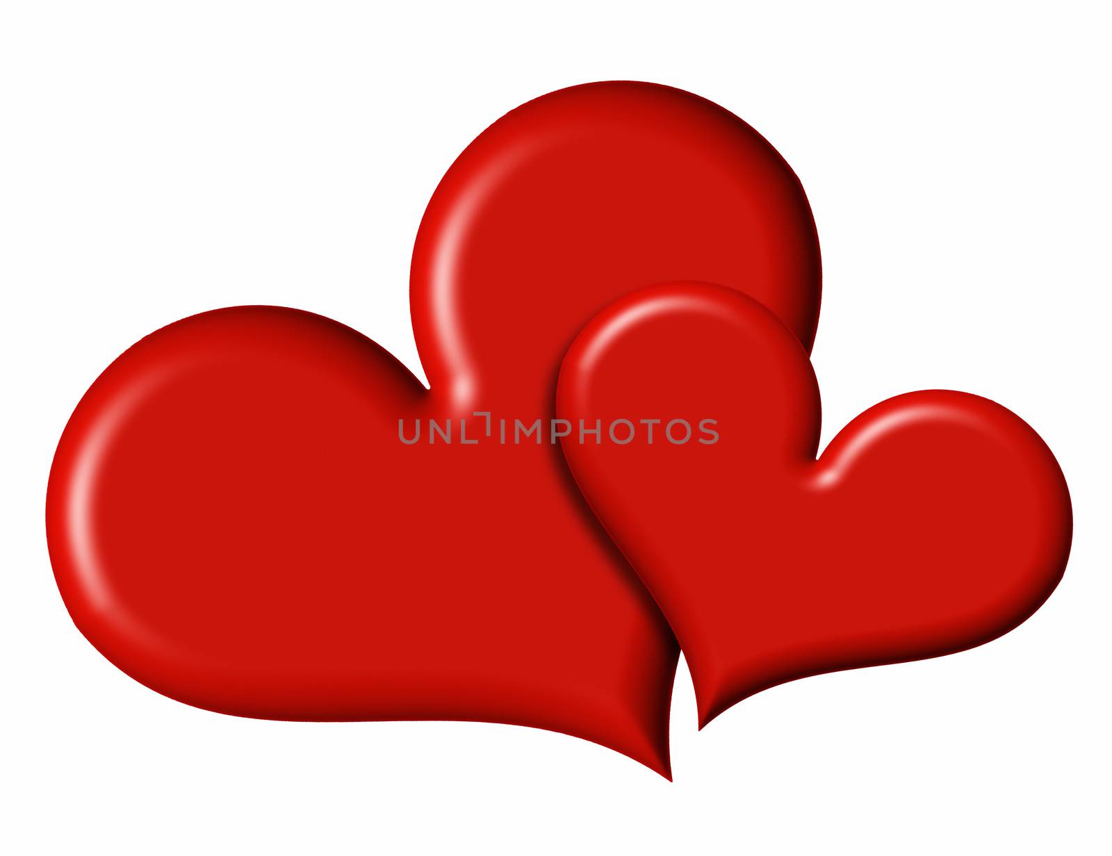 Two red hearts isolated on white background