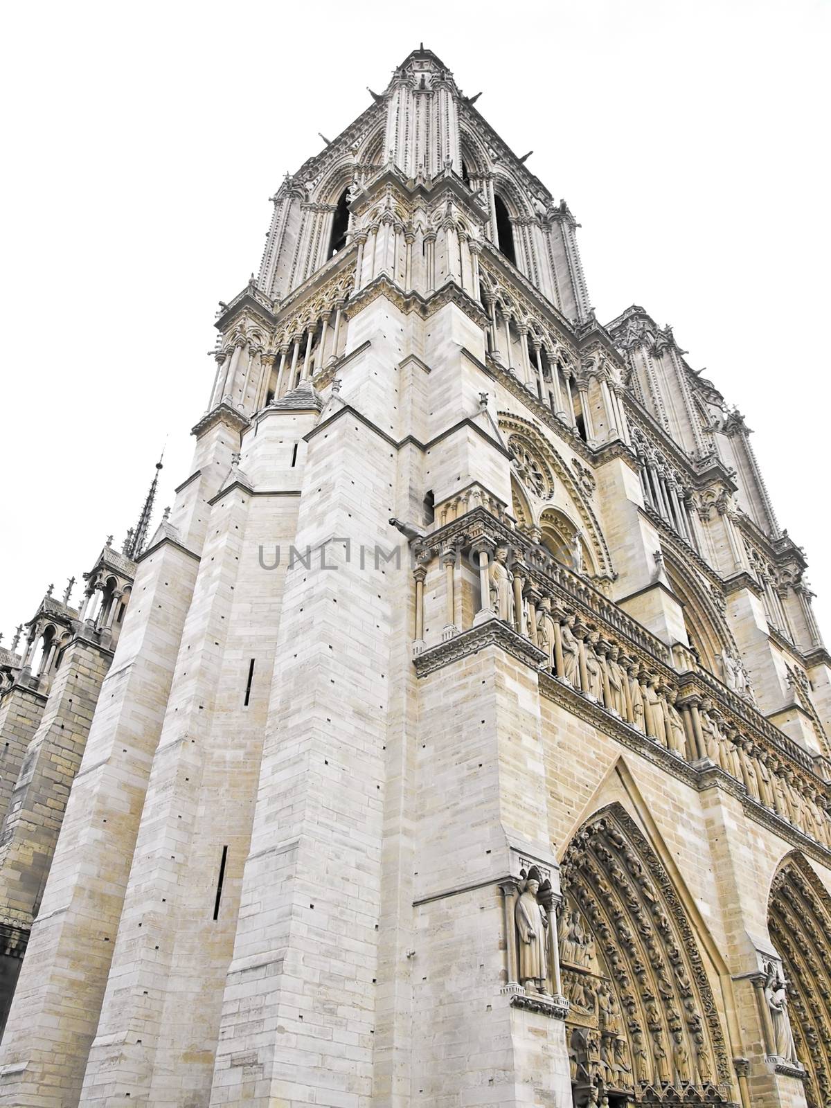 Notre Dame Cathedral in Paris. Isolated over white.