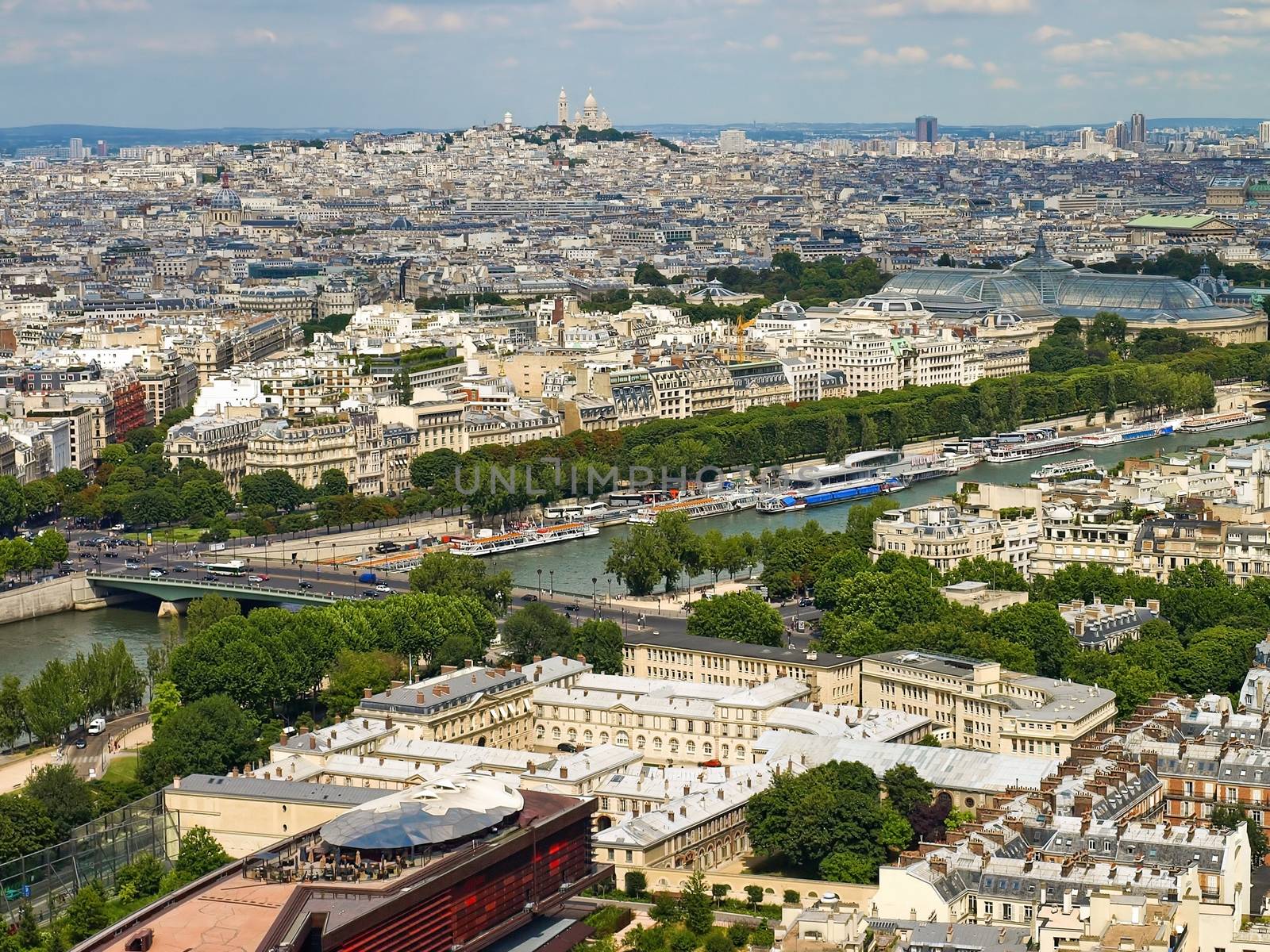 Aerial view of Paris with the Eiffel tower