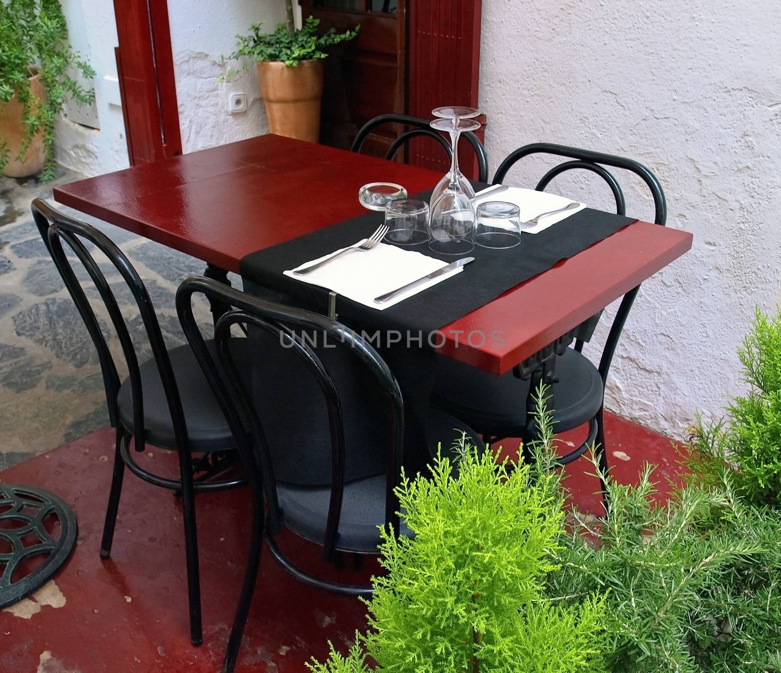 Restaurant tableware table in Cannes city, France