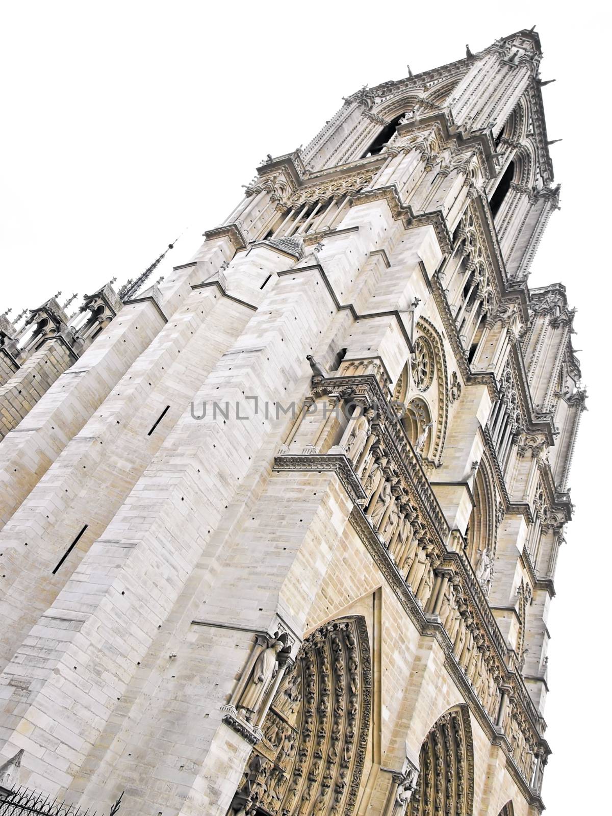 Notre Dame Cathedral in Paris. Isolated over white.