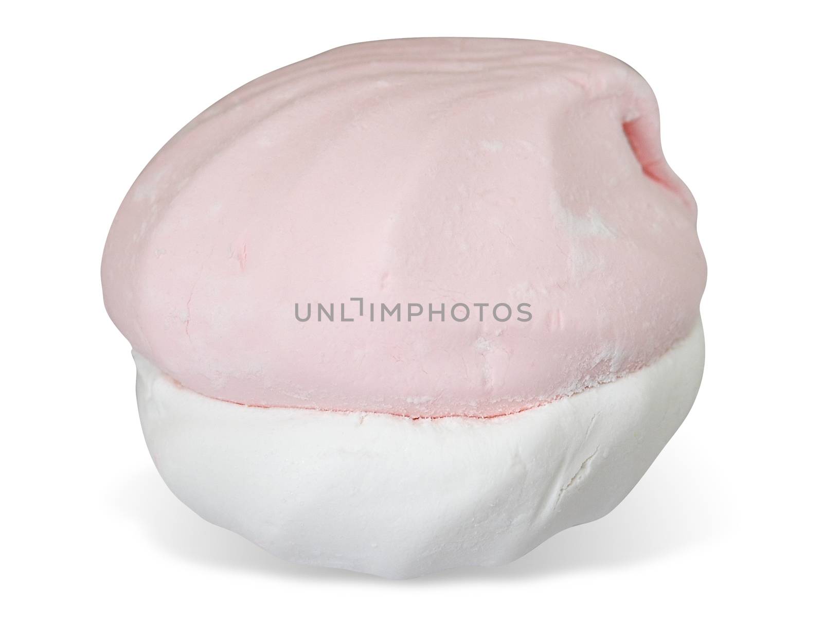 Pink-white zephyr cake with shadow and isolated over white. Clipping path.