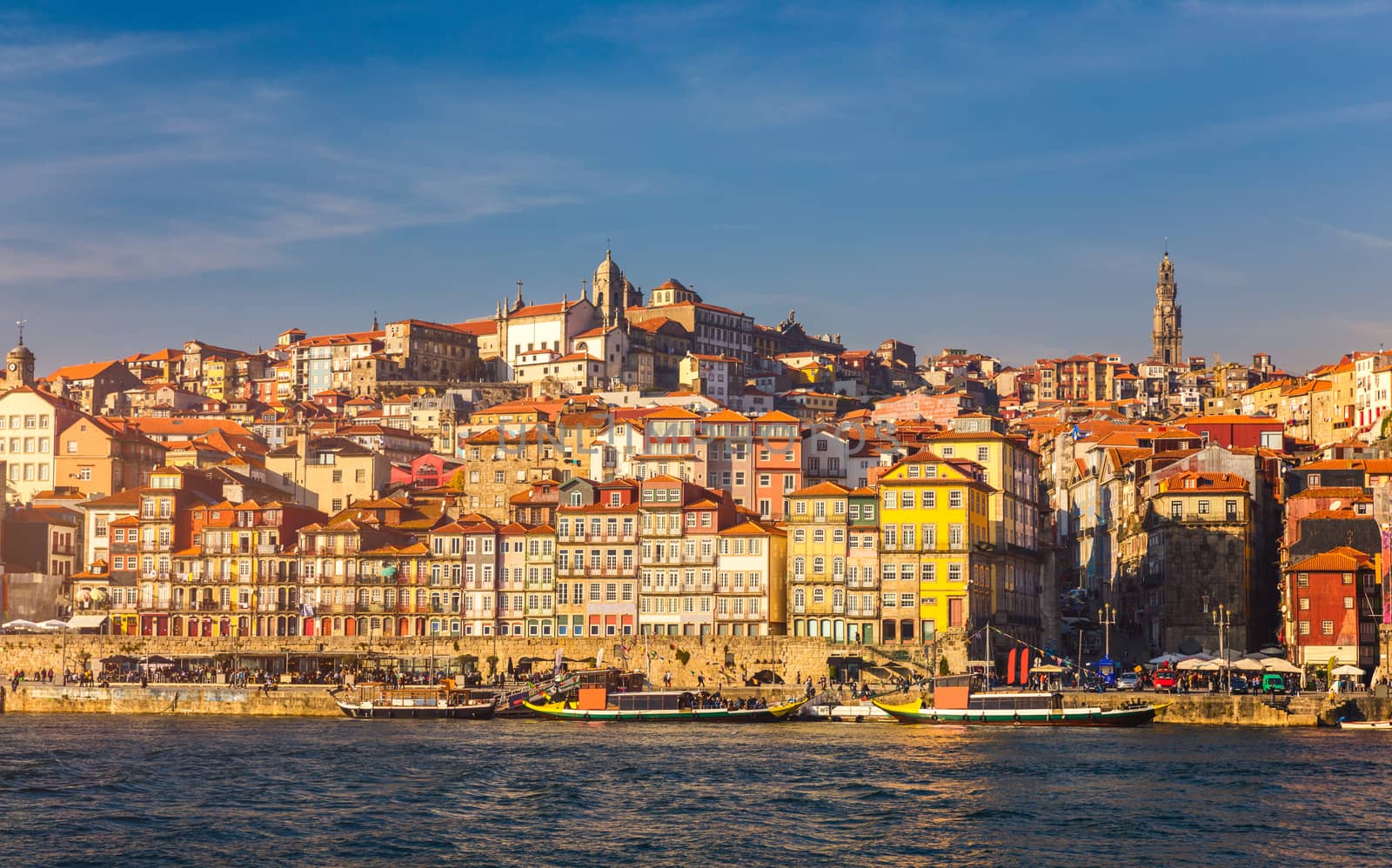 Scenic view of the Porto Old Town pier architecture over Duoro river in Porto, Portugal