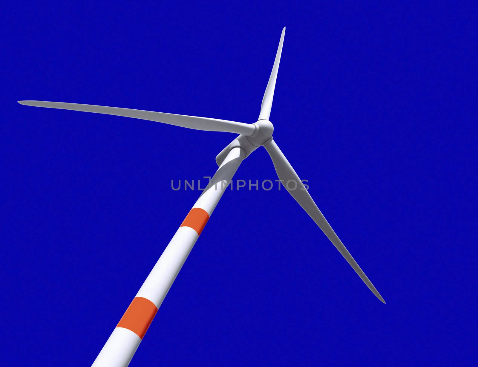 Wind turbine generating electricity over blue sky. Clipping path.