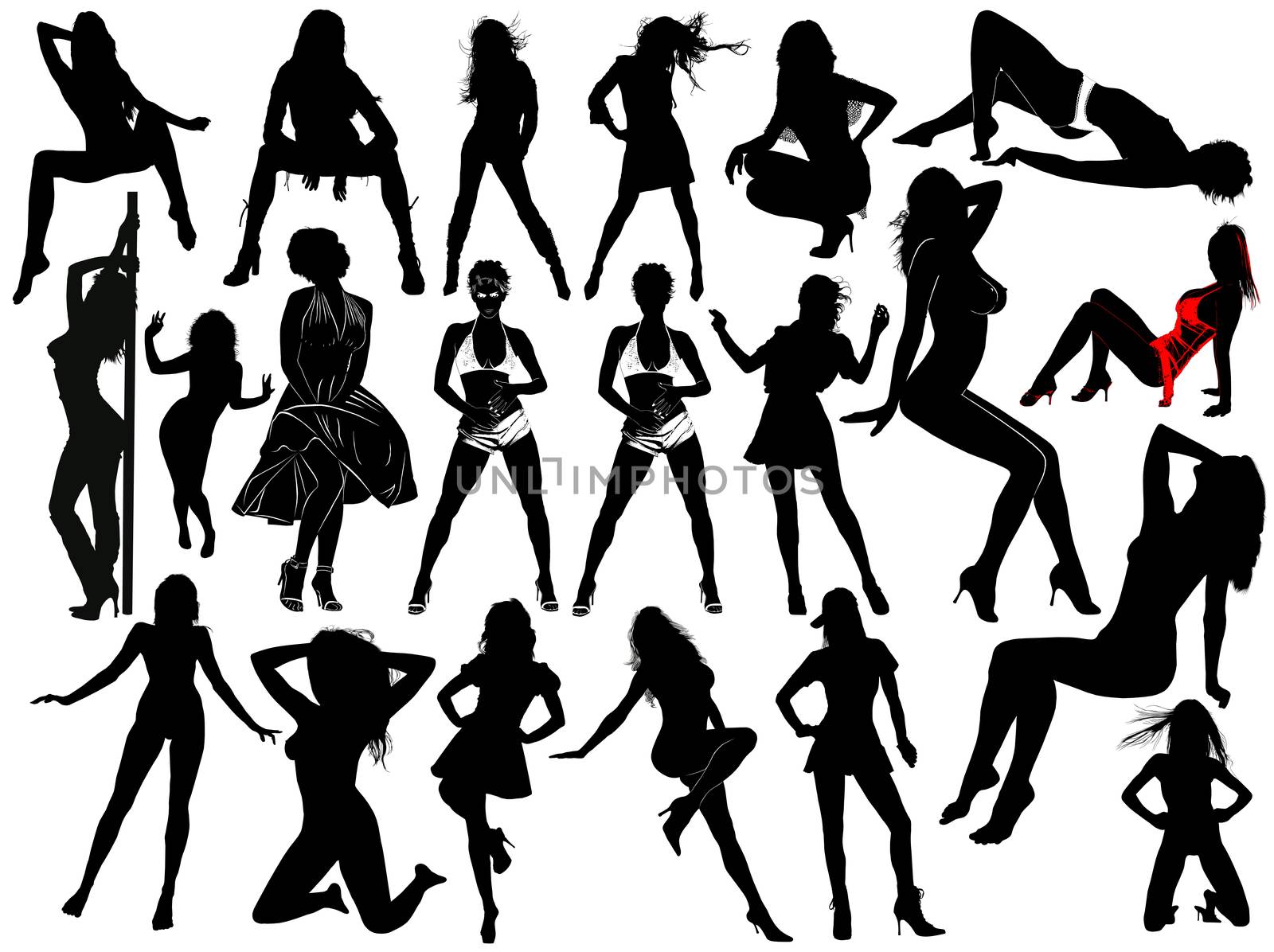 Twenty one silhouettes of sexual young women