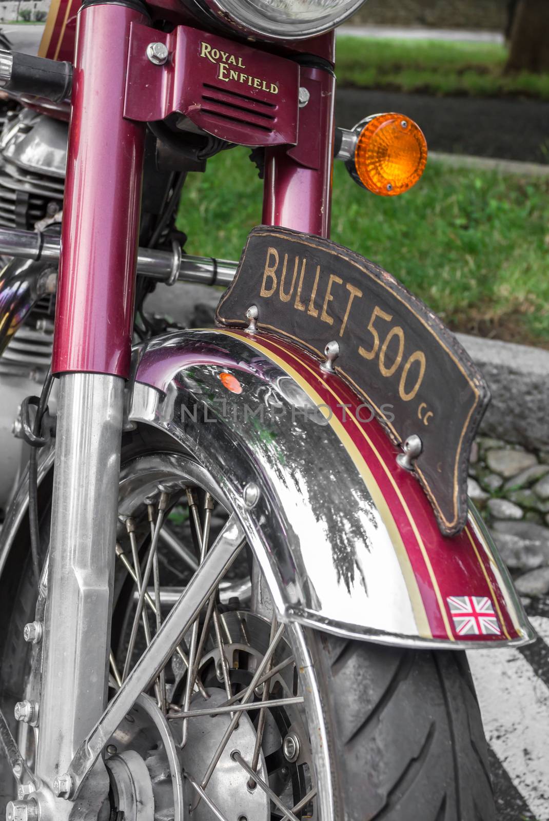 Royal Enfield vintage motorcycle. Bergamo, ITALY - July 13, 2018.