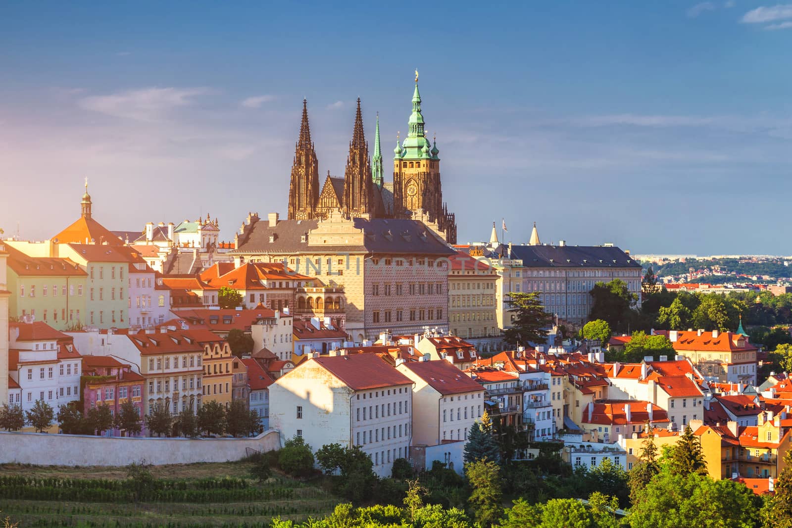 Prague Castle and Saint Vitus Cathedral, Czech Republic. Panoramic view