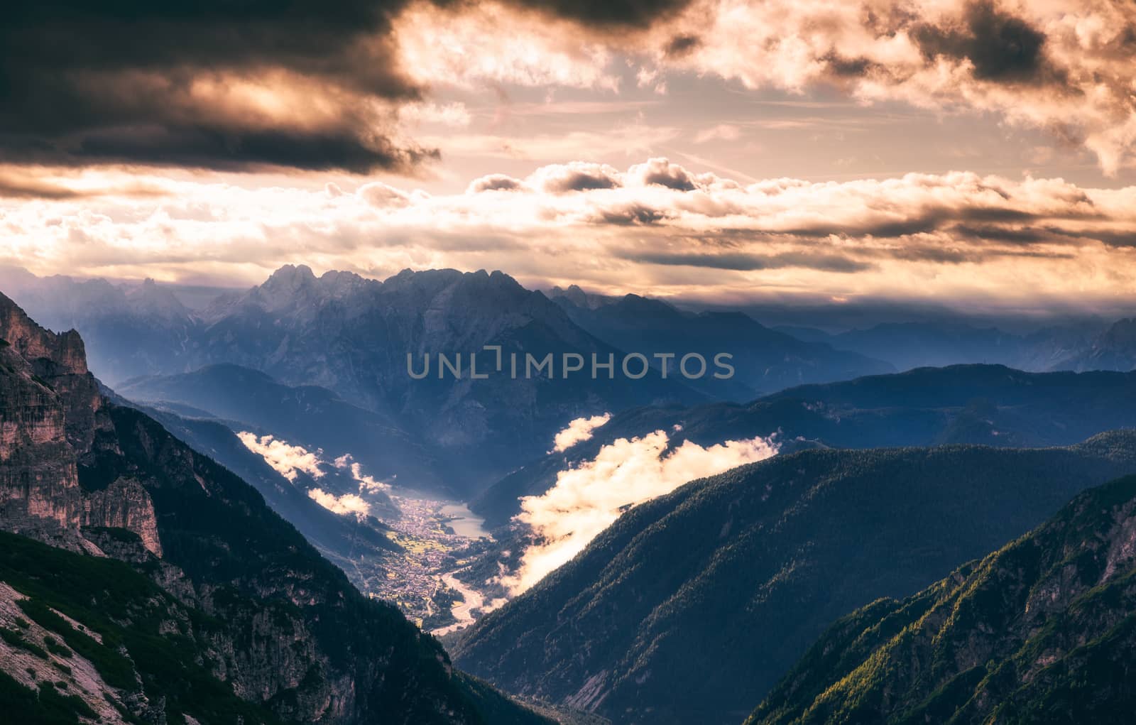 Great view of the National Park Dolomites (Dolomiti), famous location, Tyrol, Alp, Italy, Europe. Dramatic and picturesque scene. Beauty world.