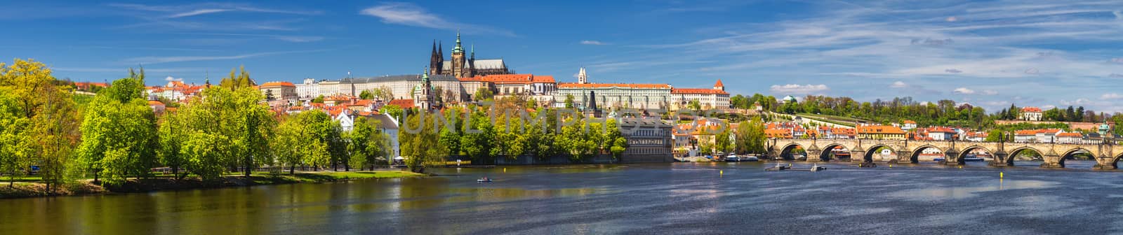 Prague panorama city skyline with Old Town, Prague Castle, Charles Bridge, St. Vitus Cathedral. Prague, Czech Republic