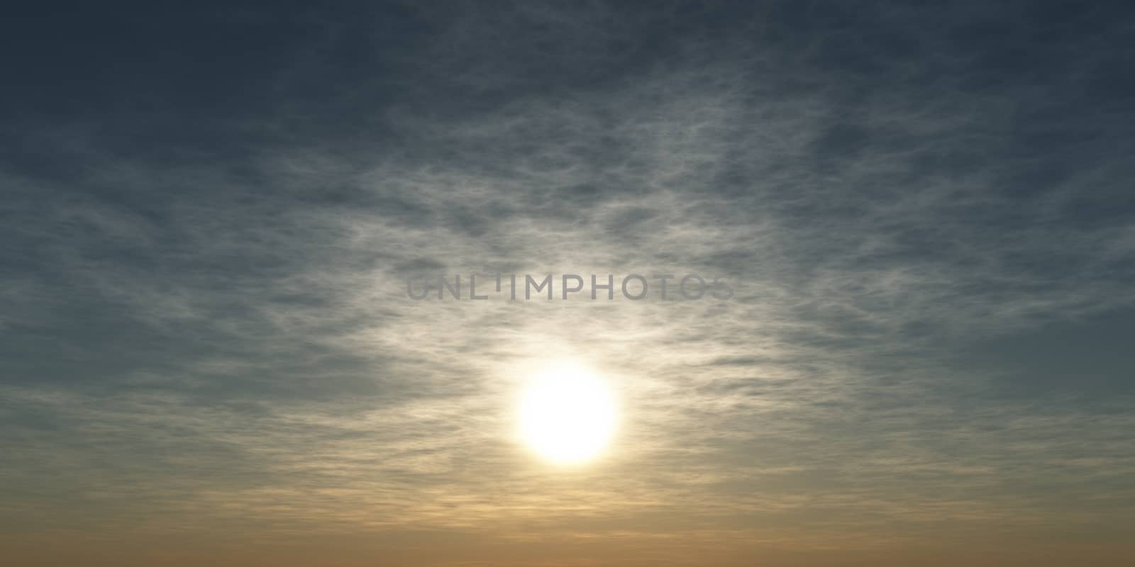 sunrise with clouds, light and rays in sky