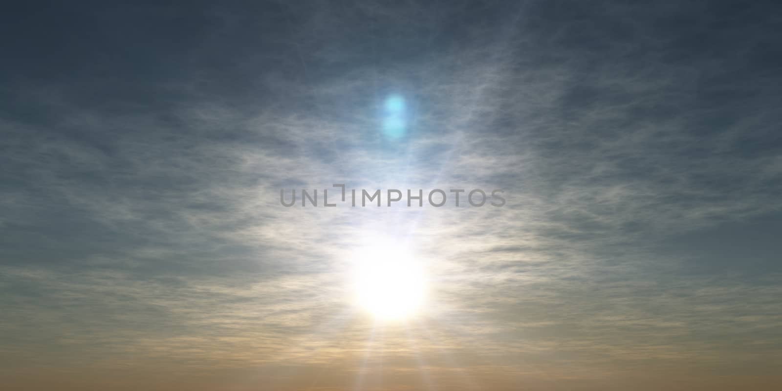 sunrise with clouds, light and rays in sky