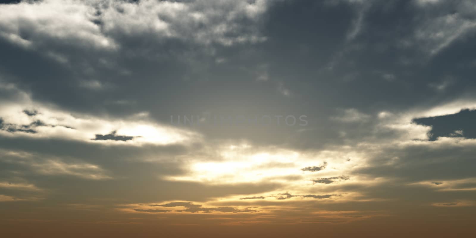 sunrise with clouds, light and rays in sky