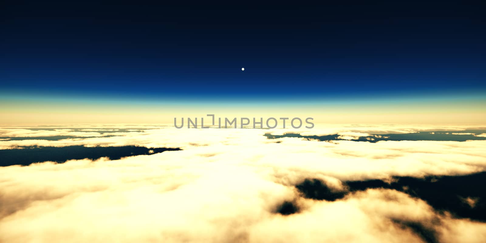 above clouds sun ray light, 3d rendering