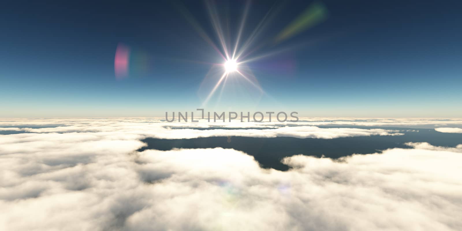 above clouds sun ray, 3d rendering by alex_nako