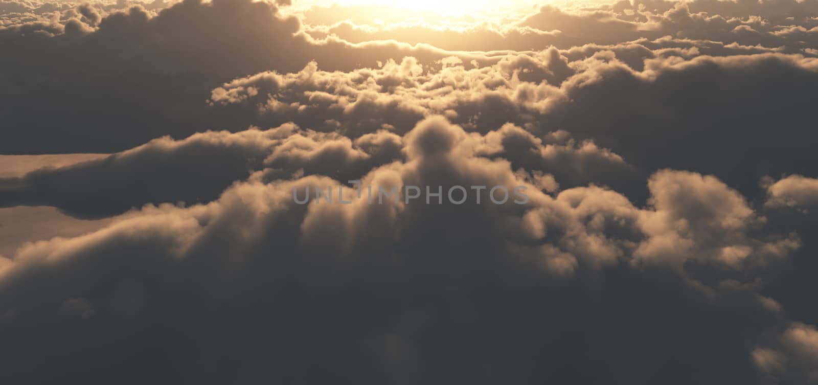 fly above clouds sunset god ray light