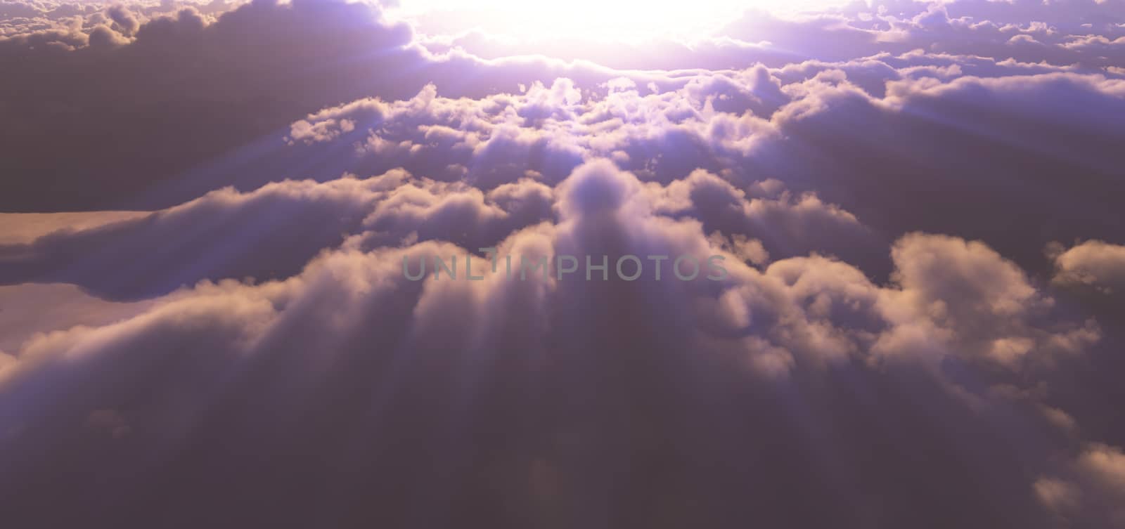 fly above clouds sunset god ray light