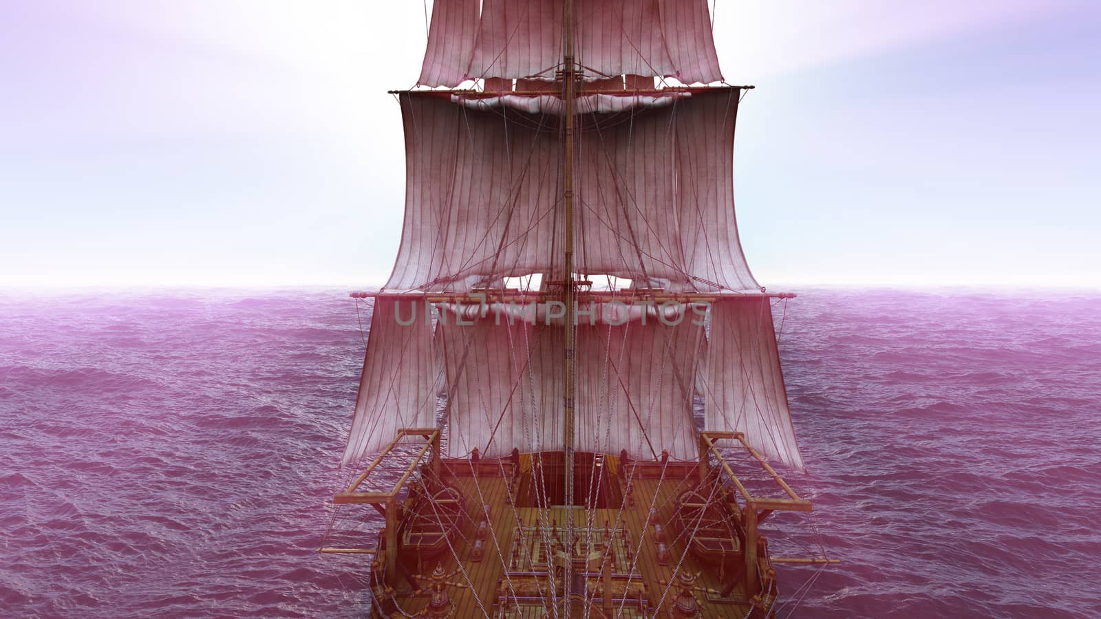 old ship in sea horizon, 3d render