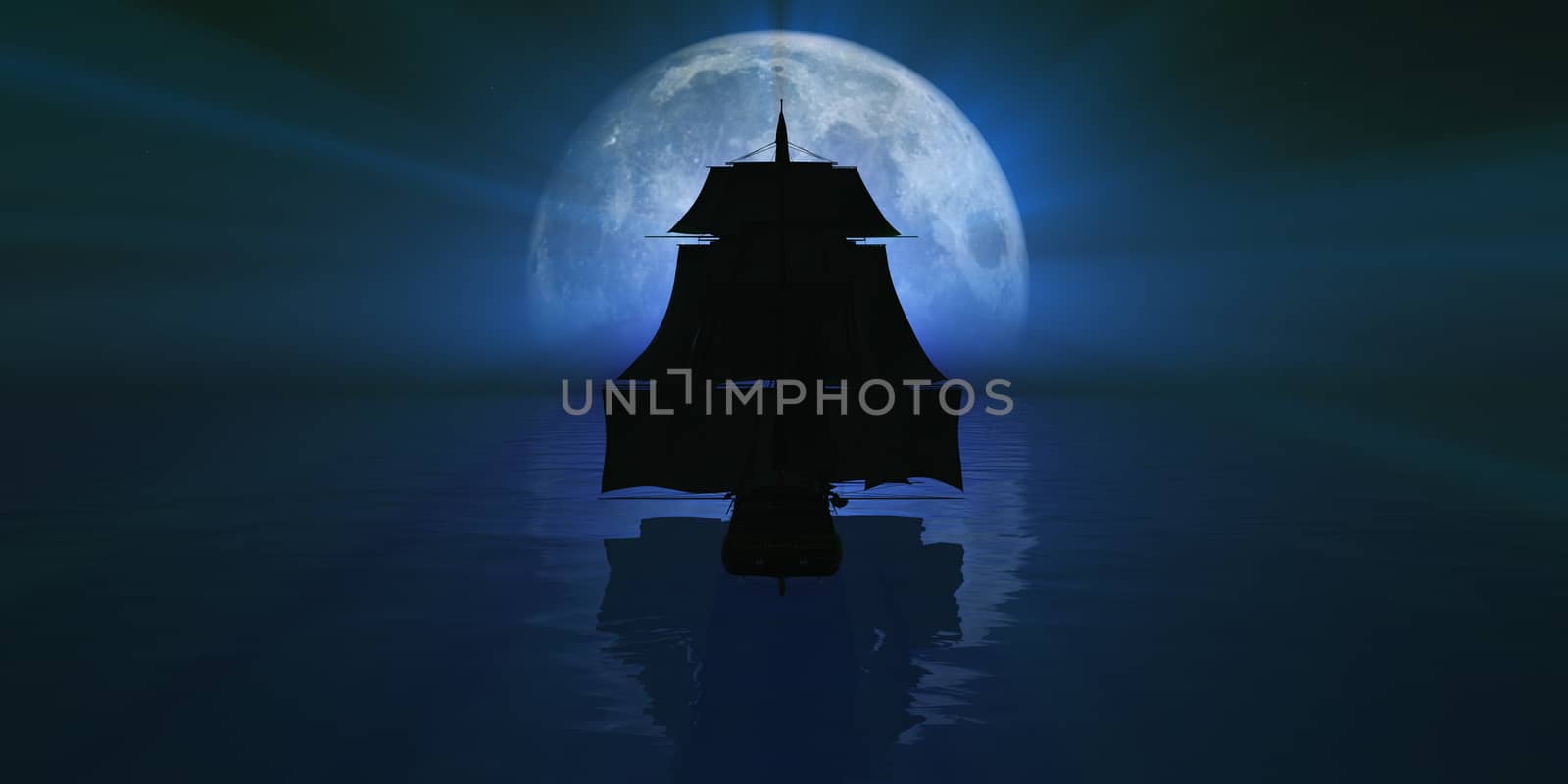 old ship at night full moon lunar