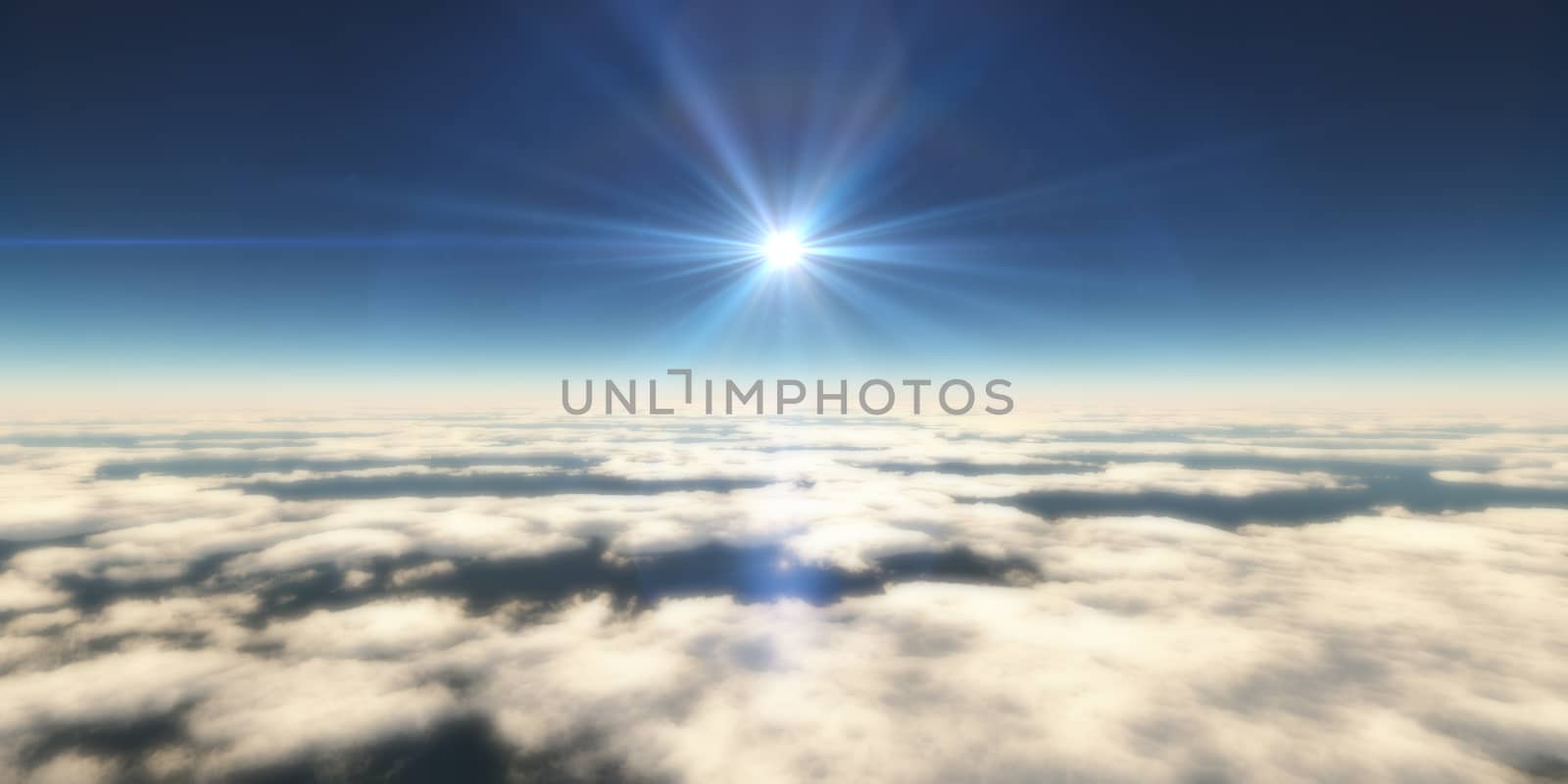 above clouds sun ray light, 3d rendering