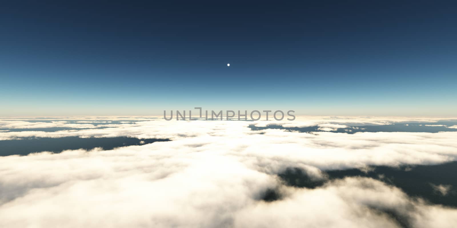 above clouds sun ray light, 3d rendering