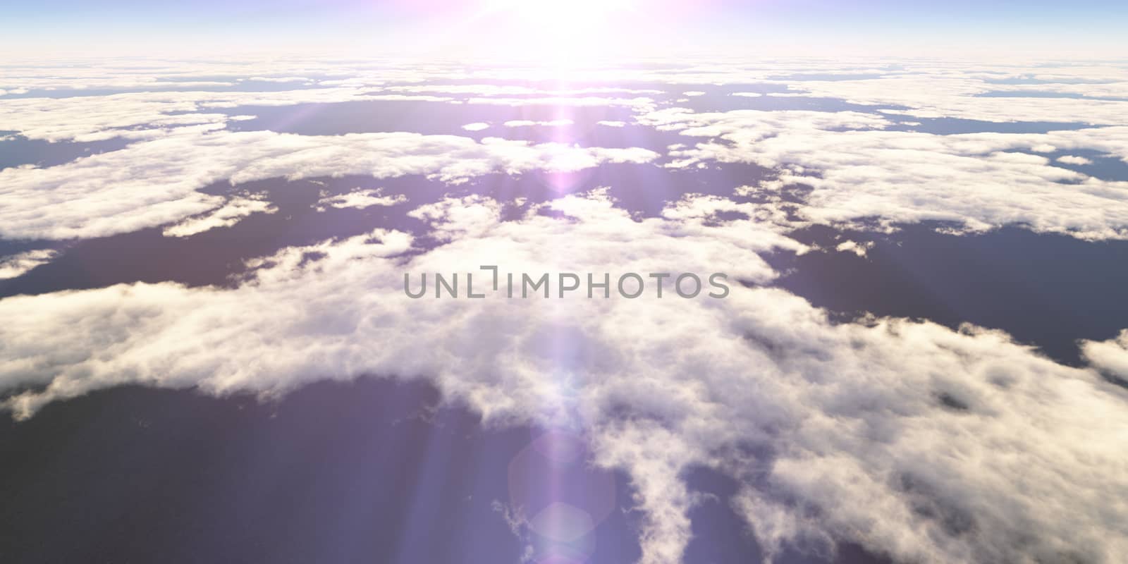 above clouds sun ray light, 3d rendering