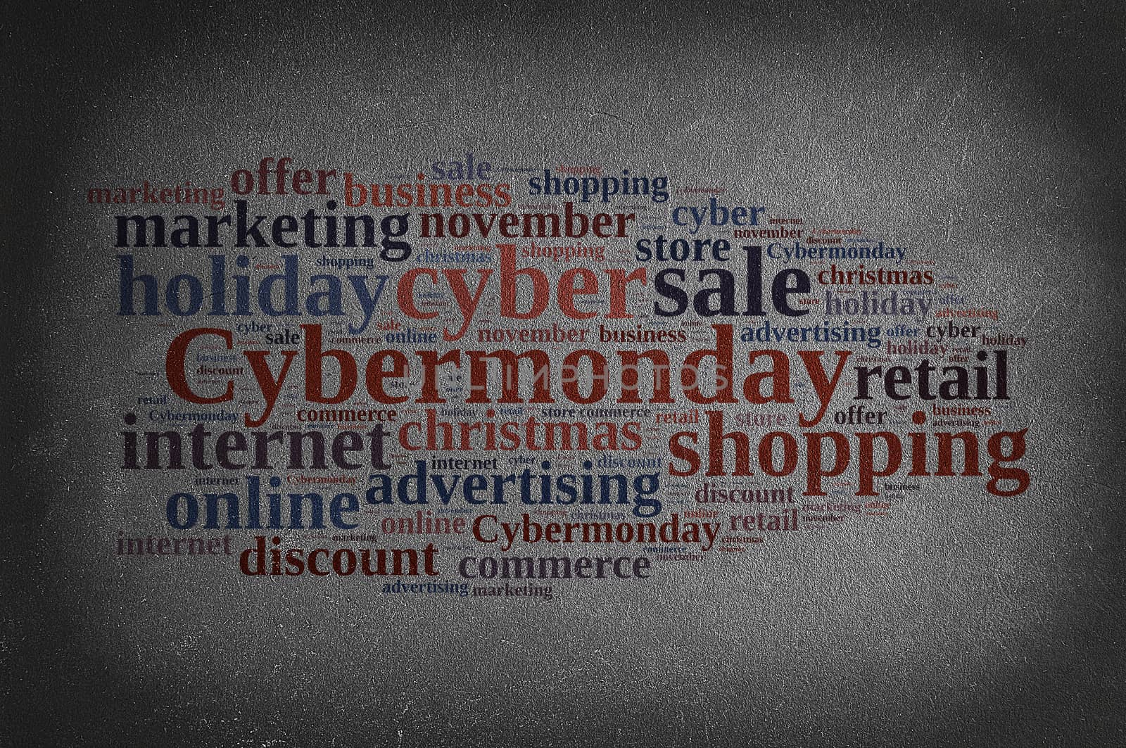 Blackboard with word cloud on Cyber Monday.3D rendering.