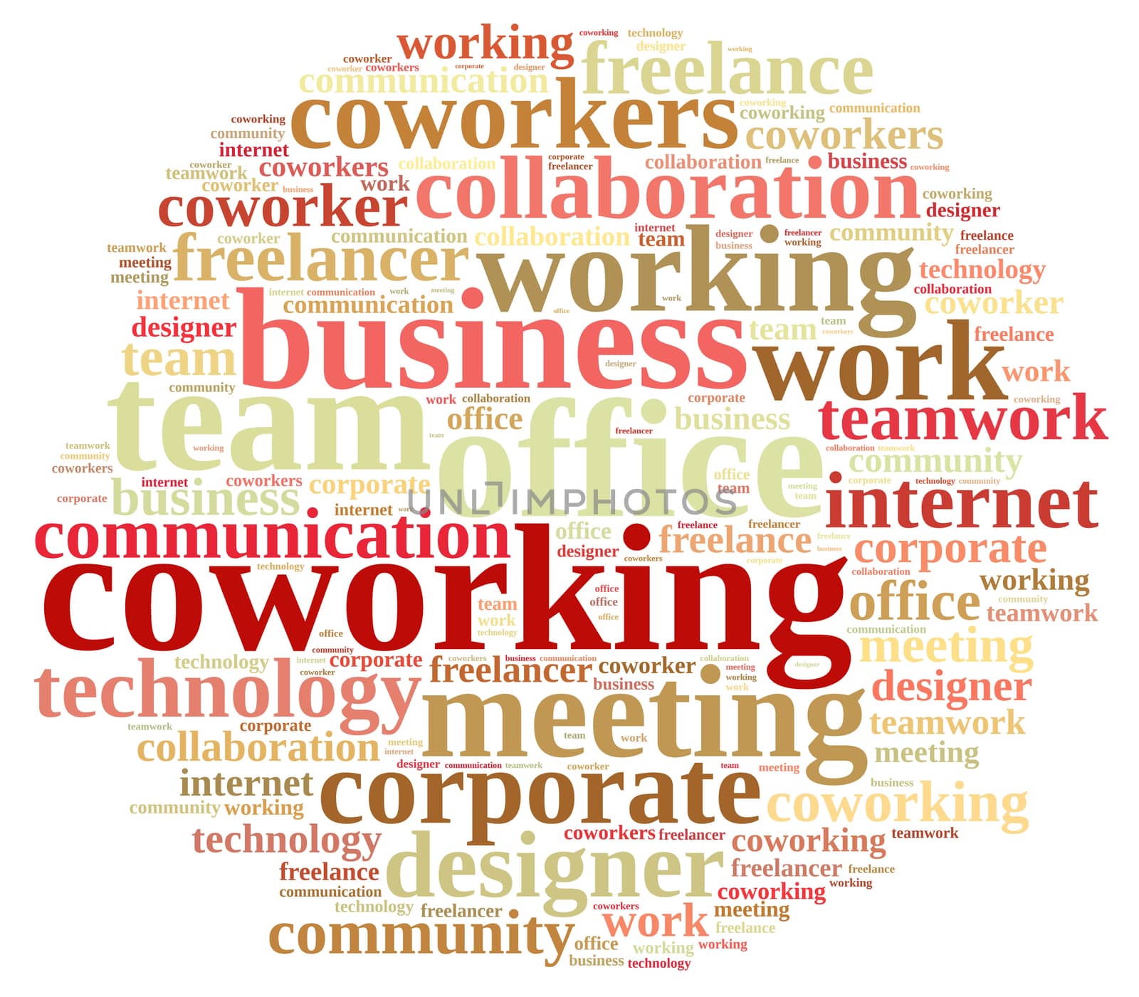 Illustration with word cloud with the word coworking.