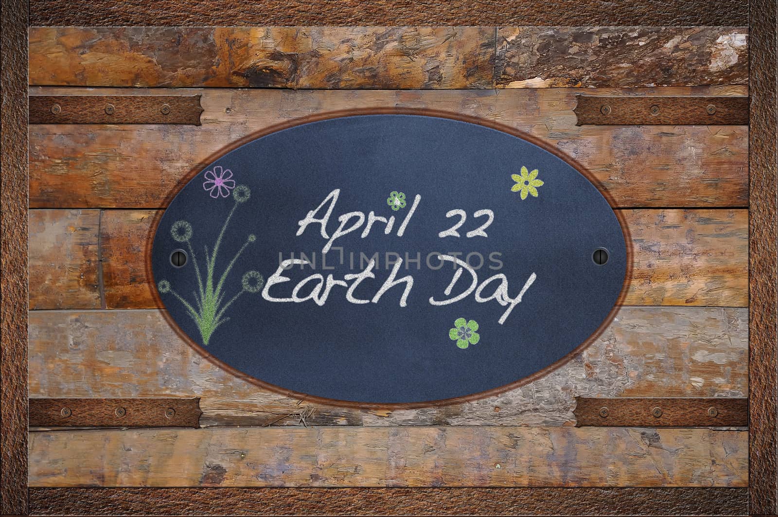 Bulletin board made in wood and blackboard with Earth Day.
