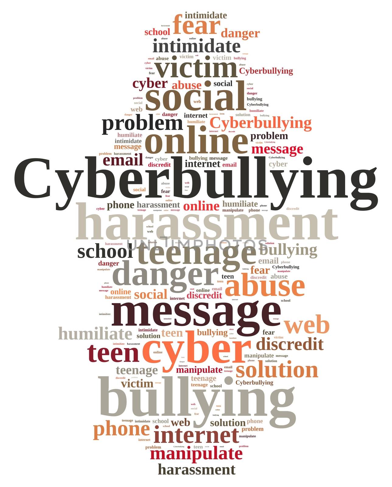 Illustration with word cloud on cyberbullying.