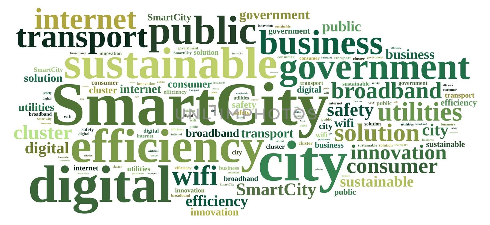 Illustration with word cloud about smart city