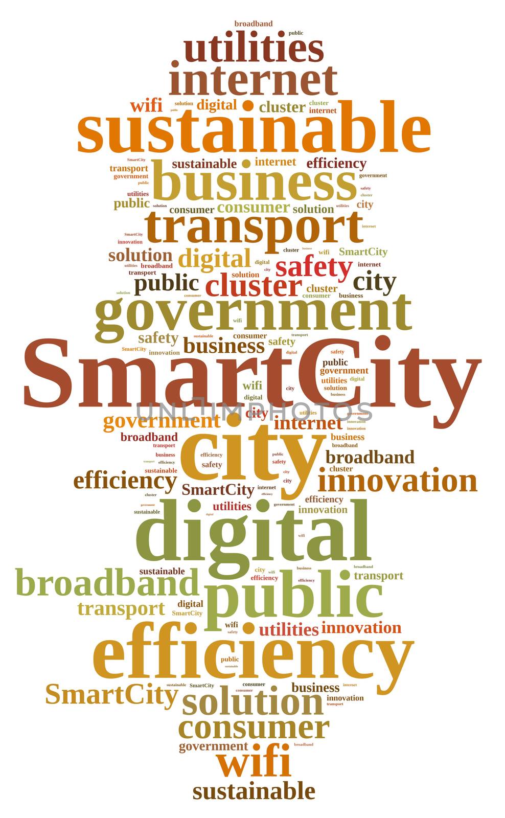 Illustration with word cloud about smart city