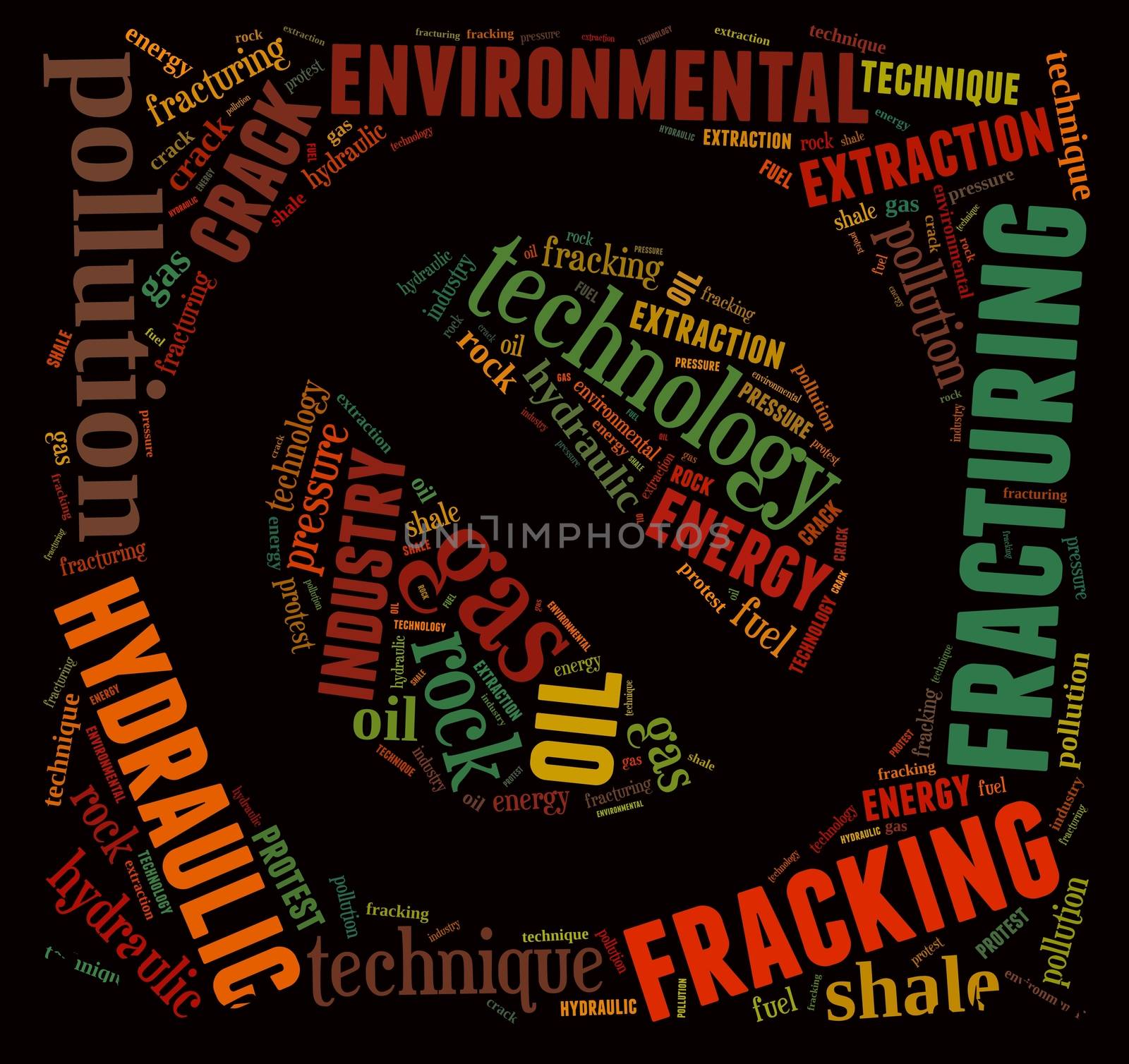 Illustration with word cloud, related to fracking.