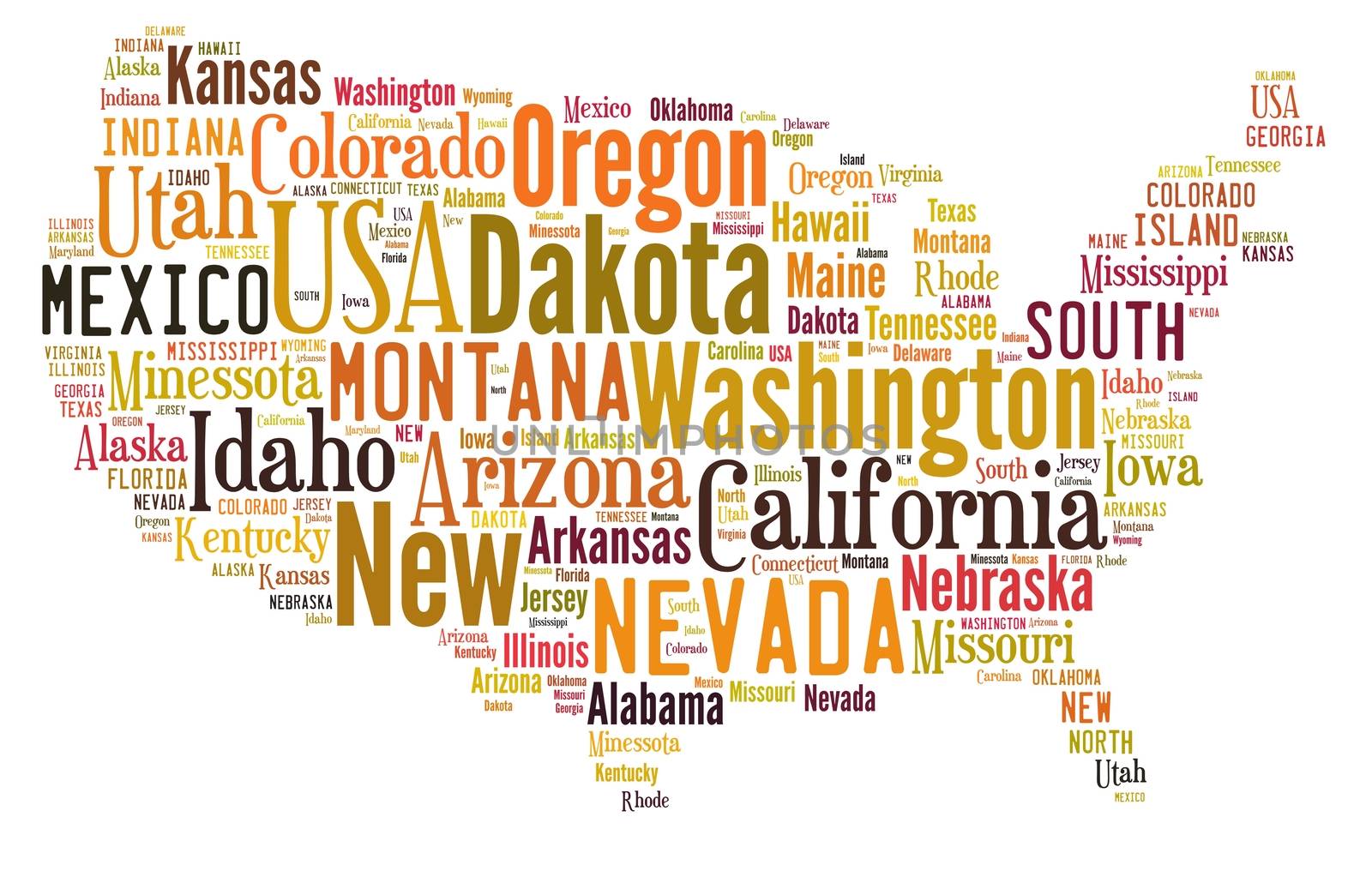 Illustration with word cloud on US states.