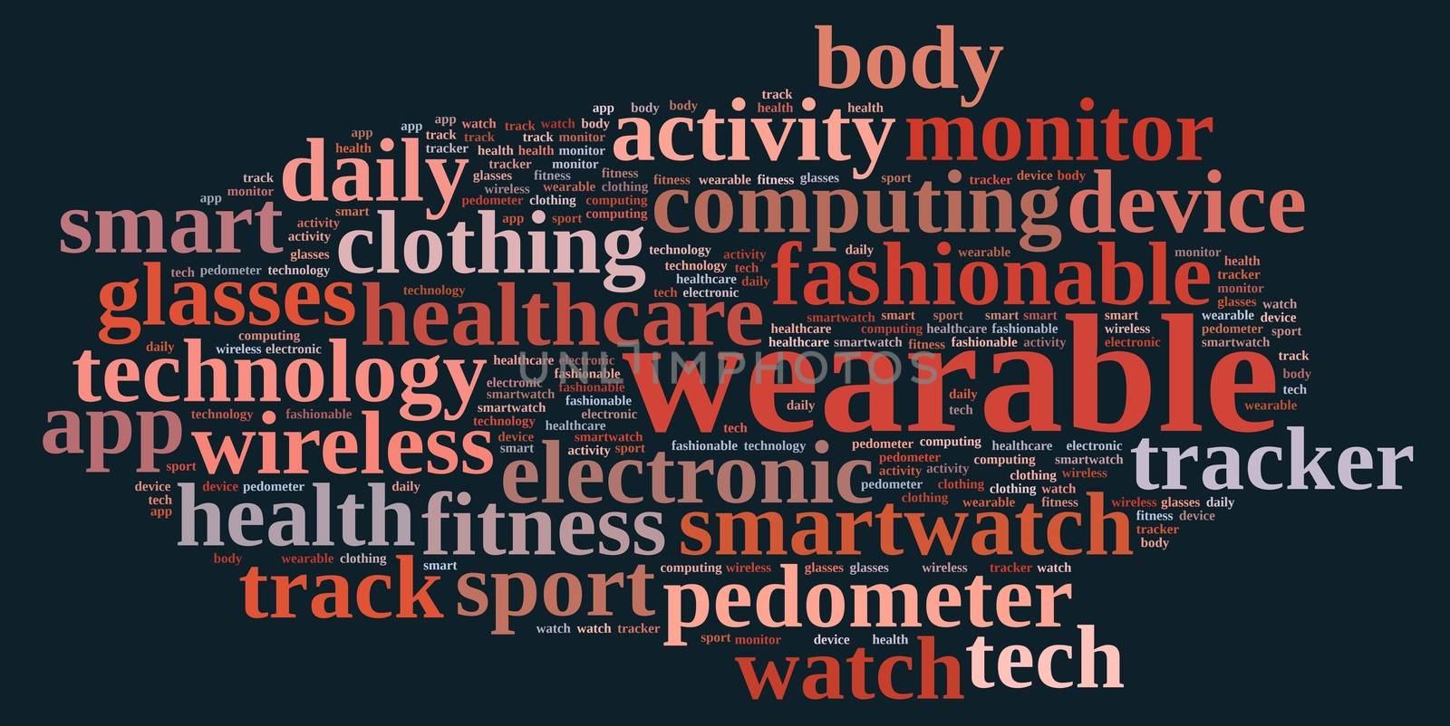 Illustration with word cloud on Wearable technology